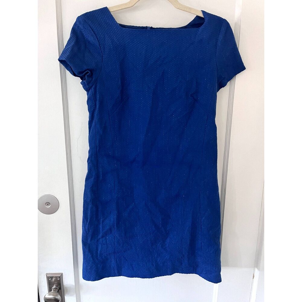 MM LaFleur Blue Cotton Linen Blend Cap Sleeve Sheath Dress Size 2